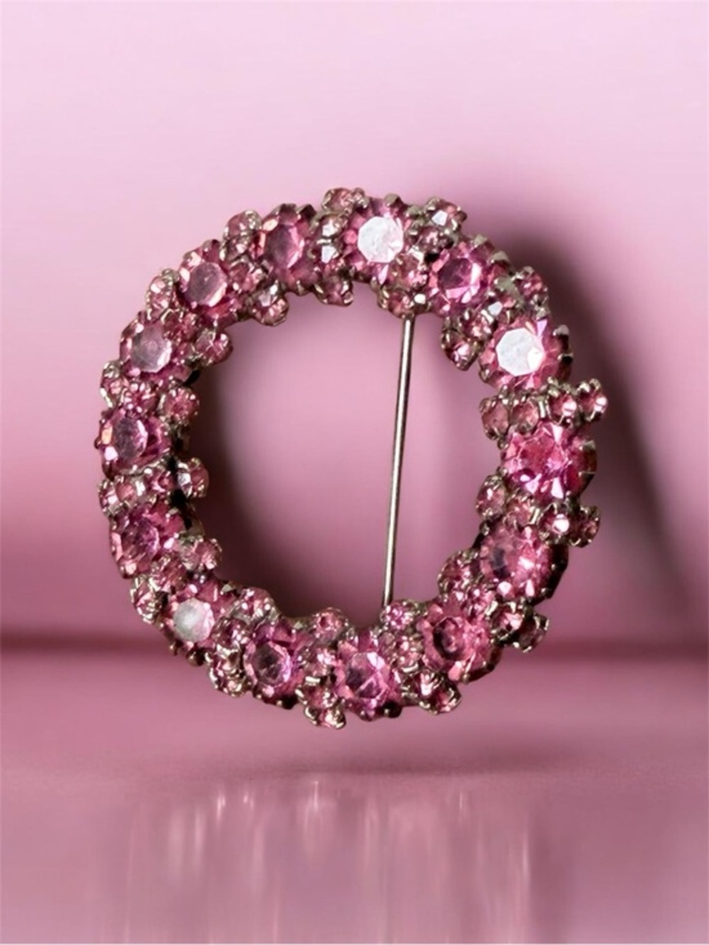 Albert Weiss Pink Crystal Wreath Brooch vintage scarf brooch